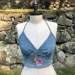 Guess denim embroidered crop top